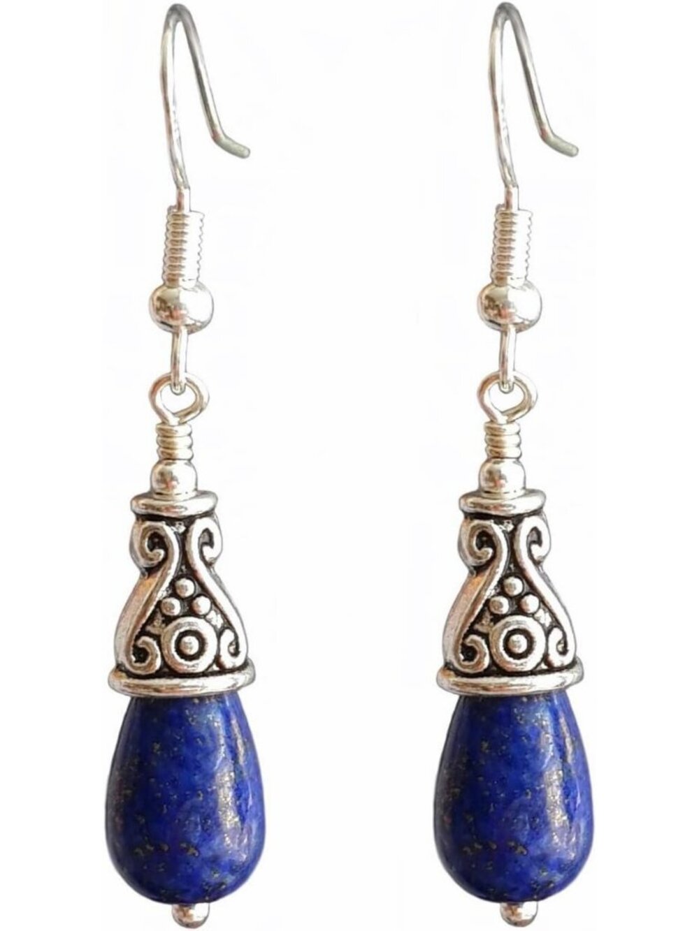 Handmade Lapis Lazuli Teardrop Earrings, 925 Sterling Silver Hooks, Gift-Ready